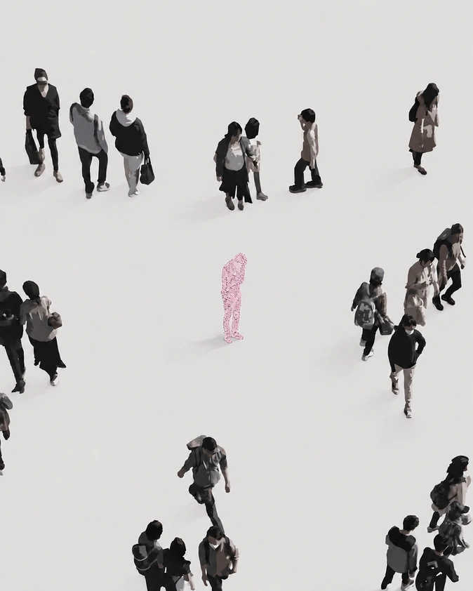 Uma criadora destacada em rosa entre outras pessoas.